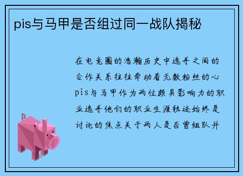pis与马甲是否组过同一战队揭秘