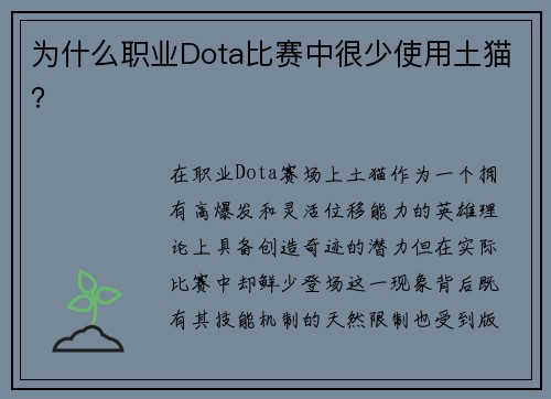 为什么职业Dota比赛中很少使用土猫？